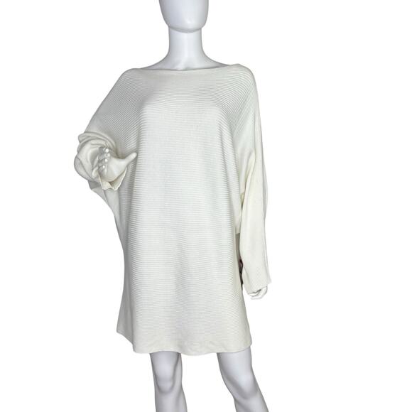 NEW Vince Camuto SIZE L Sweater Dress Dolman Sleeve Boat Neck Ribbed Knit Ivory - Picture 1 of 8